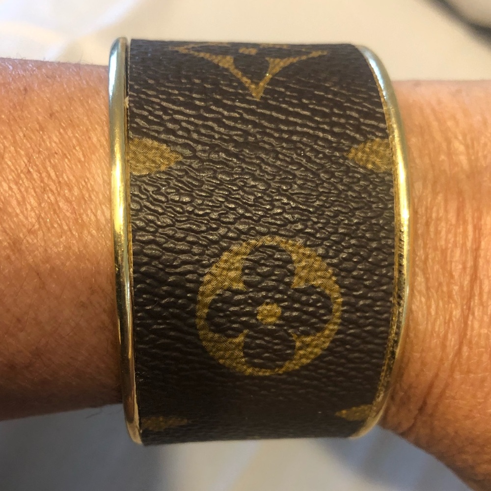 Louis Vuitton upcycled cuff bracelet w/ gold trim